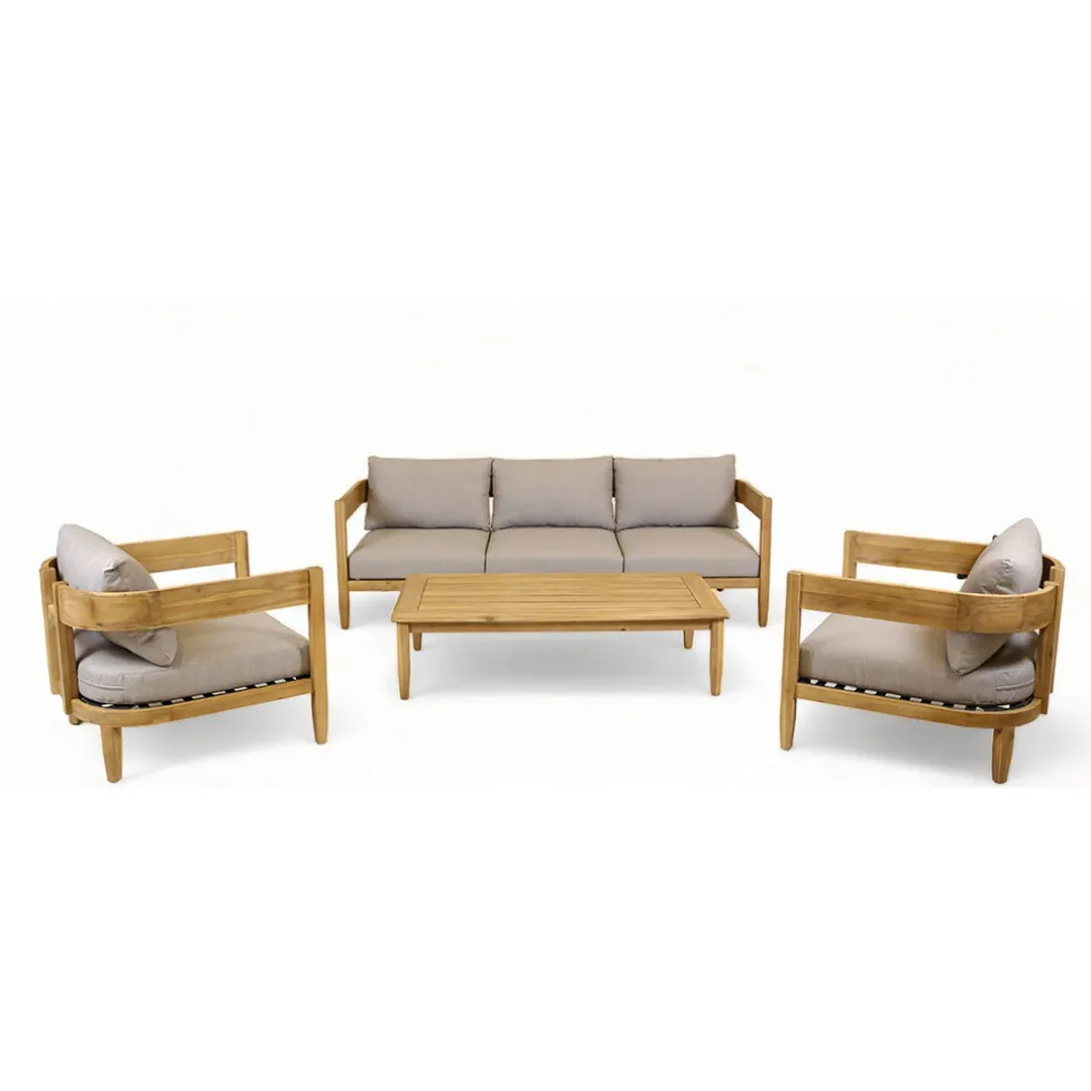 Salon de jardin en acacia naturel et gris - Borneo