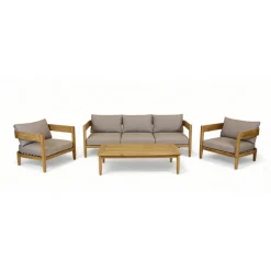 Salon de jardin en acacia naturel et gris - Borneo