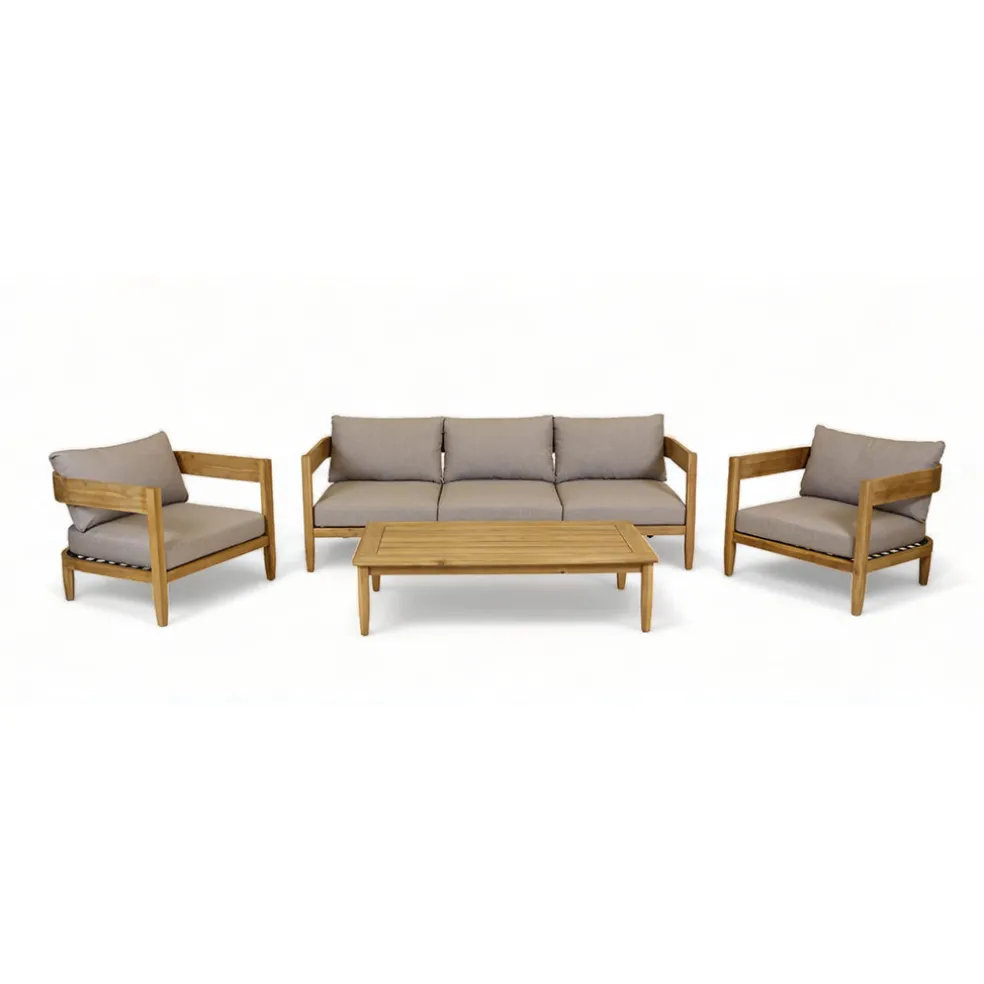 Salon de jardin en acacia naturel et gris - Borneo