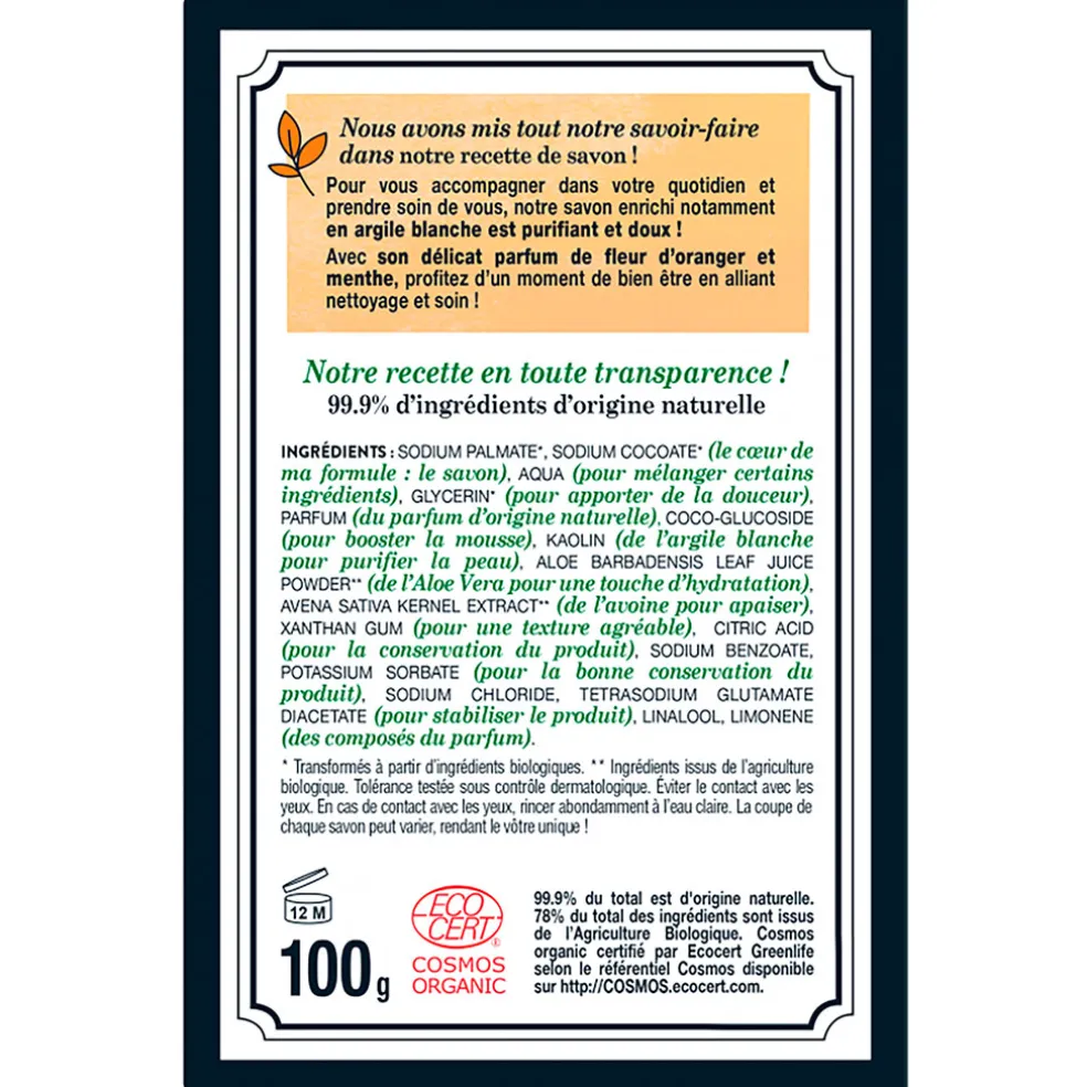 Savon solide fleur d'oranger et menthe - Cosmébio