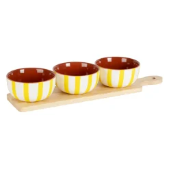 Service apéritif 3 bols en grès blanc et jaune - Alaria