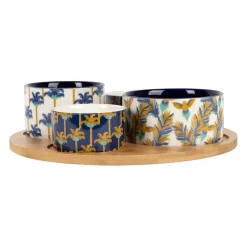 Service apéritif 4 pièces en porcelaine et bambou palmier - Mocoa