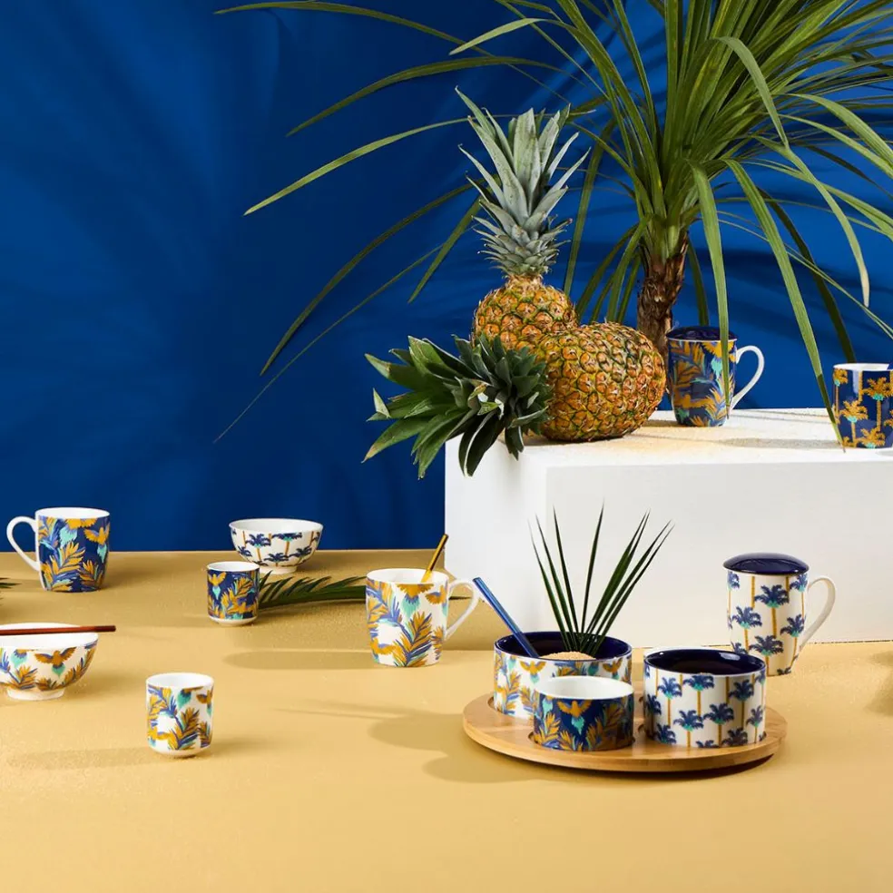 Service apéritif 4 pièces en porcelaine et bambou palmier - Mocoa