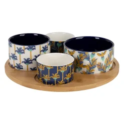 Service apéritif 4 pièces en porcelaine et bambou palmier - Mocoa