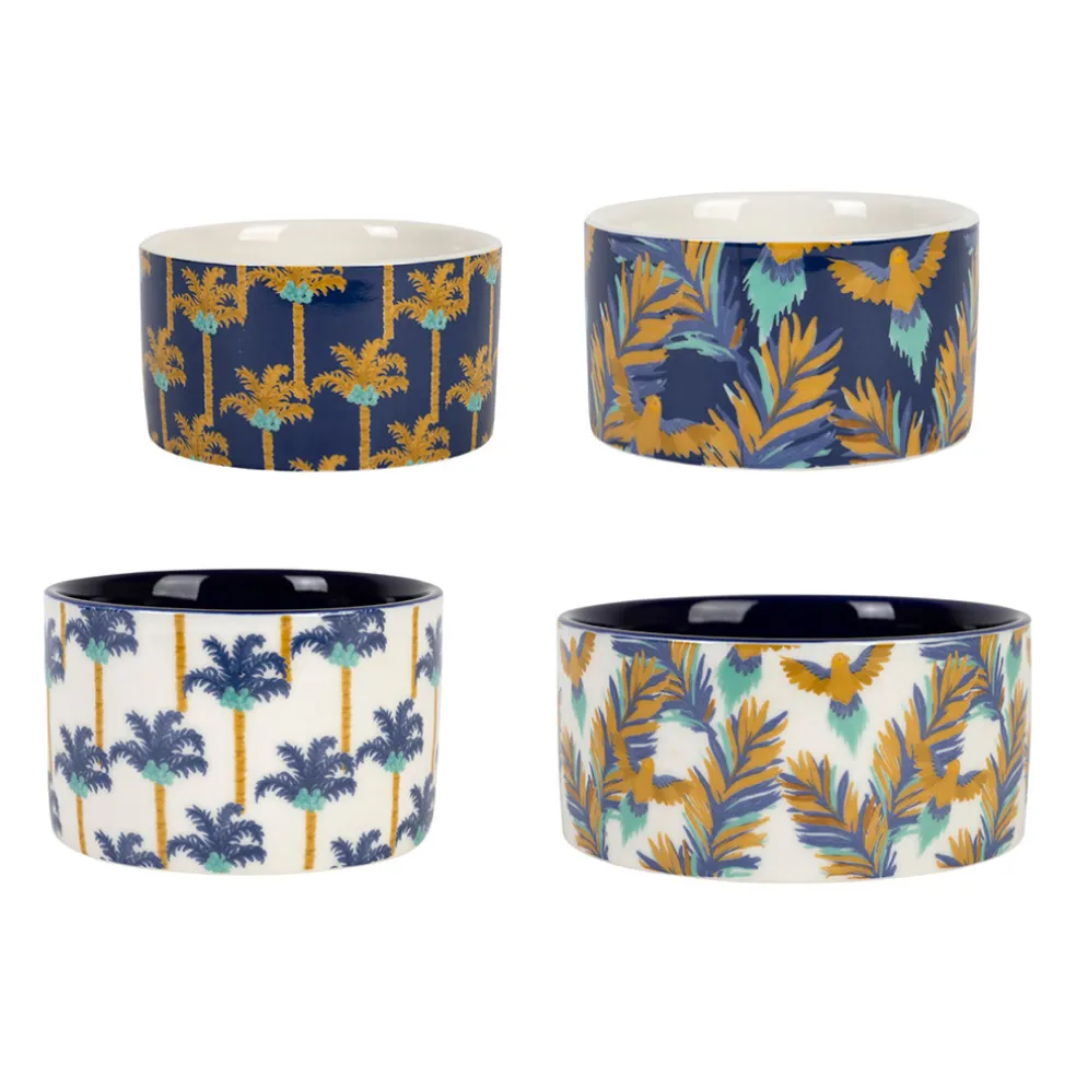 Service apéritif 4 pièces en porcelaine et bambou palmier - Mocoa