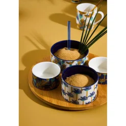 Service apéritif 4 pièces en porcelaine et bambou palmier - Mocoa