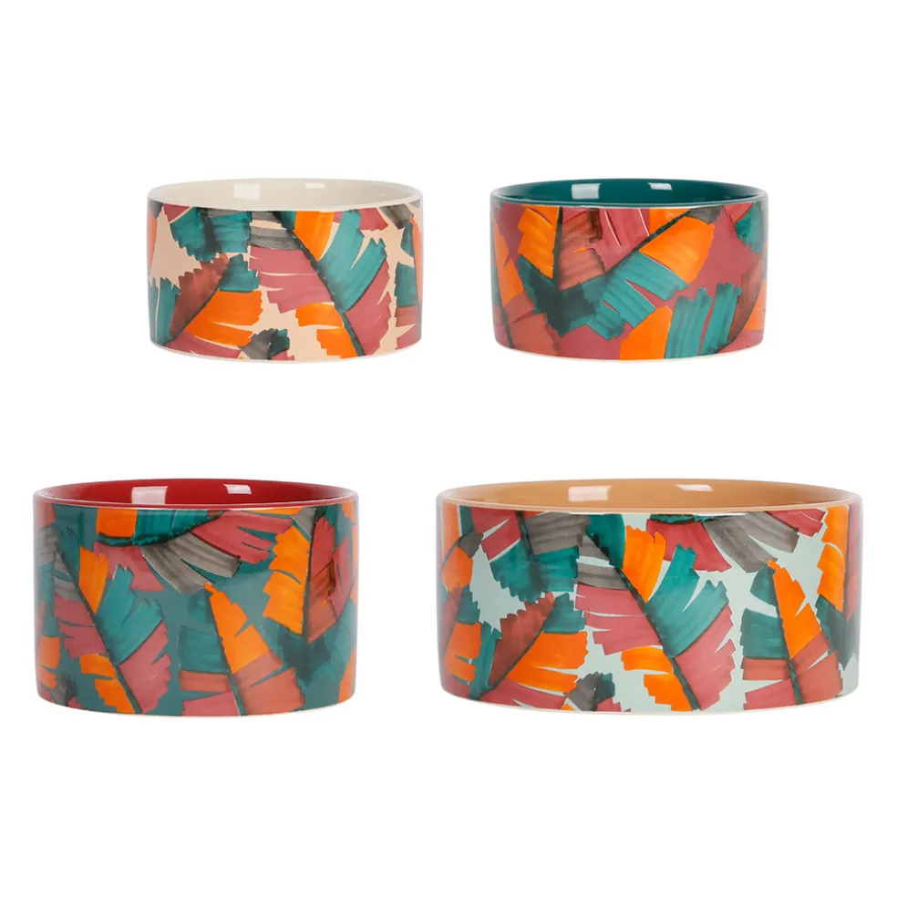 Service apéritif 4 pièces en grès et bambou multicolore - Seguia