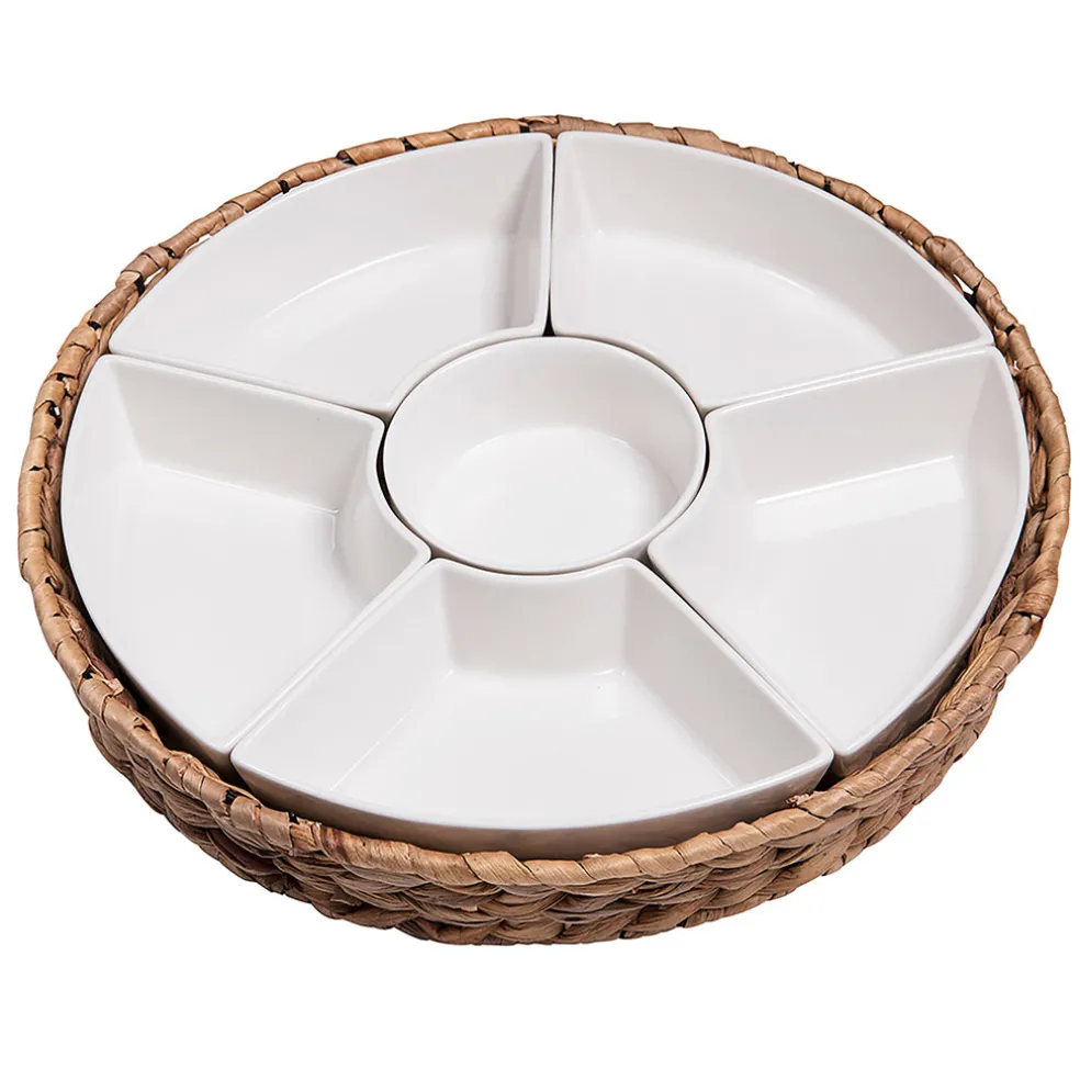 Set apéritif plateau en tresse avec coupelle en porcelaine