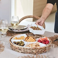 Set apéritif plateau en tresse avec coupelle en porcelaine