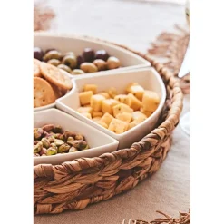 Set apéritif plateau en tresse avec coupelle en porcelaine