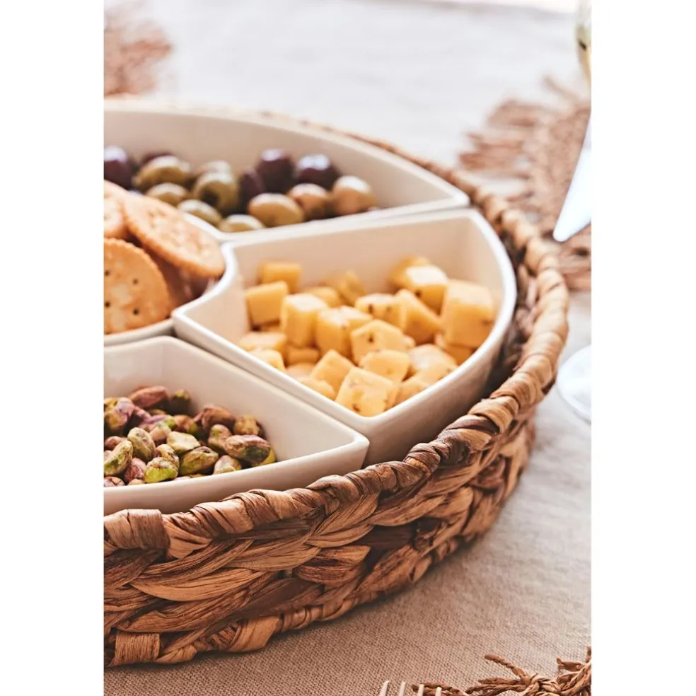 Set apéritif plateau en tresse avec coupelle en porcelaine