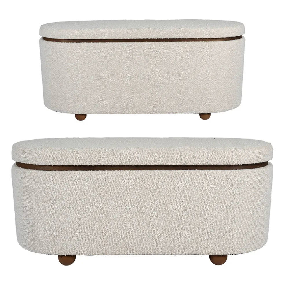 Set de 2 bancs coffre en tissu et pin blanc - Alpinia