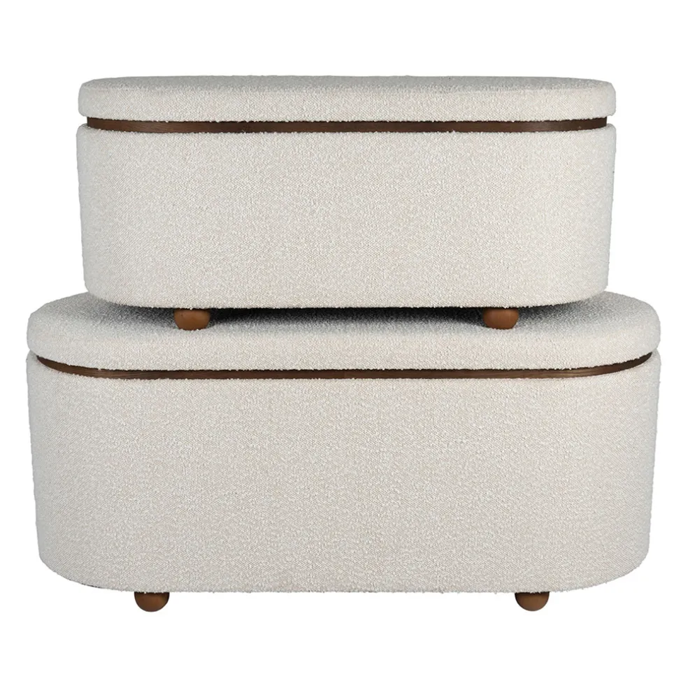 Set de 2 bancs coffre en tissu et pin blanc - Alpinia