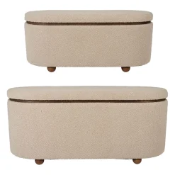 Set de 2 bancs coffre en tissu et pin beige - Alpinia