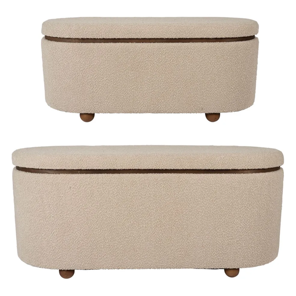 Set de 2 bancs coffre en tissu et pin beige - Alpinia