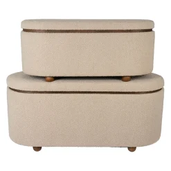 Set de 2 bancs coffre en tissu et pin beige - Alpinia