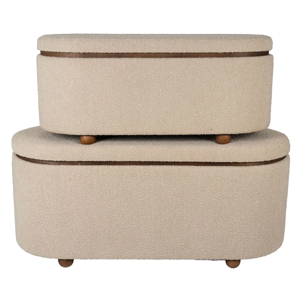 Set de 2 bancs coffre en tissu et pin beige - Alpinia