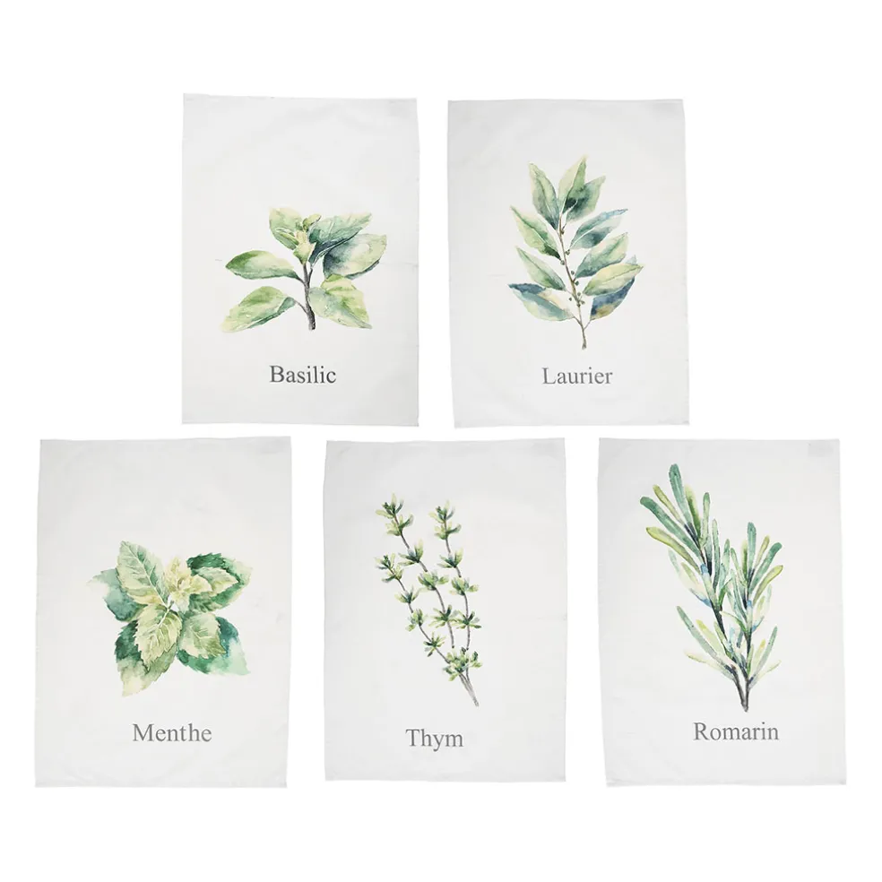 Set de 5 torchons aroma vert et lin en coton