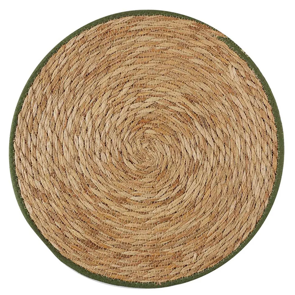 Set de table tressé en jonc de mer liseré vert d38cm