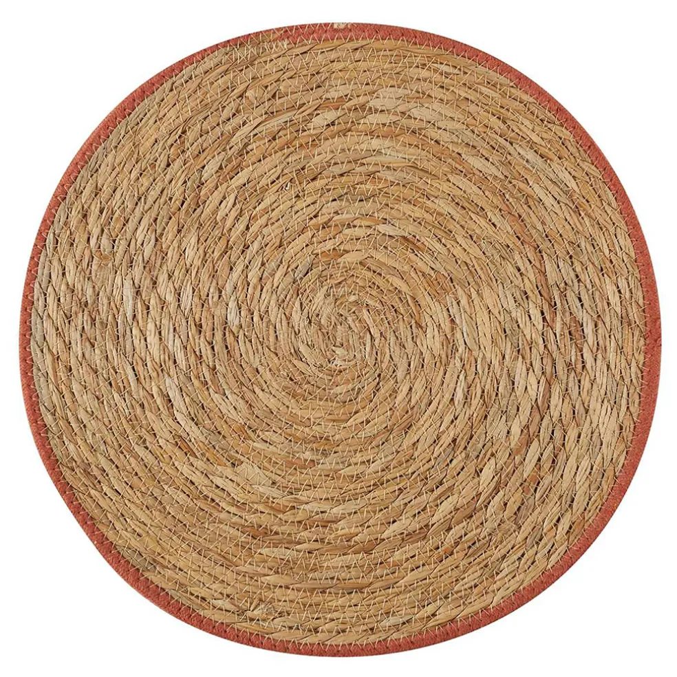 Set de table tressé en jonc de mer liseré terracotta d38cm