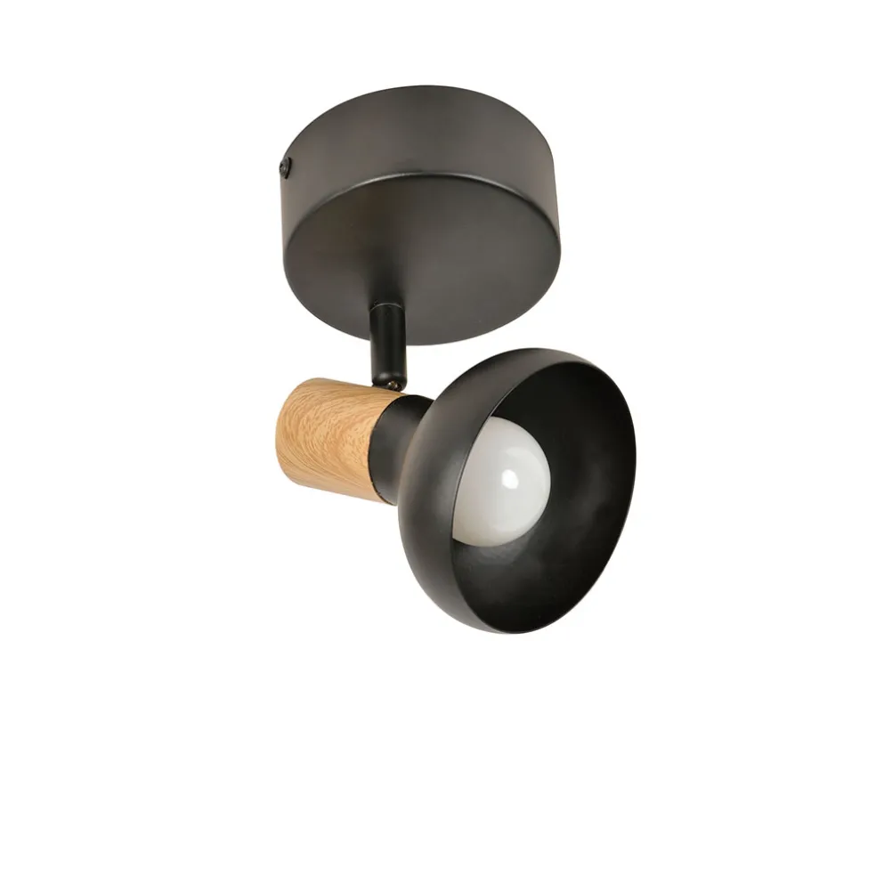 Spot 1 lumière en métal noir et effet bois - Alvar