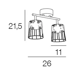 Spot 2 lumières en metal et rotin tresse h23cm noir - indah