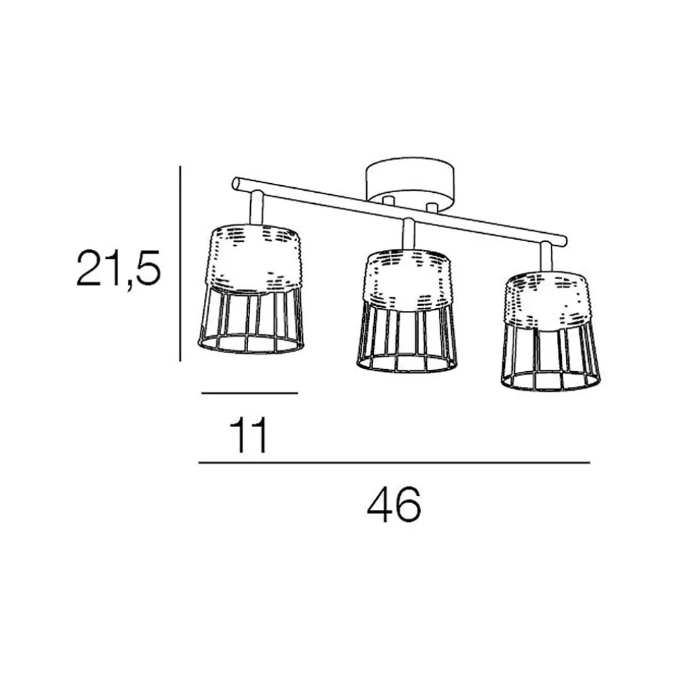 Spot 3 lumières en metal et rotin tresse h23cm noir - indah