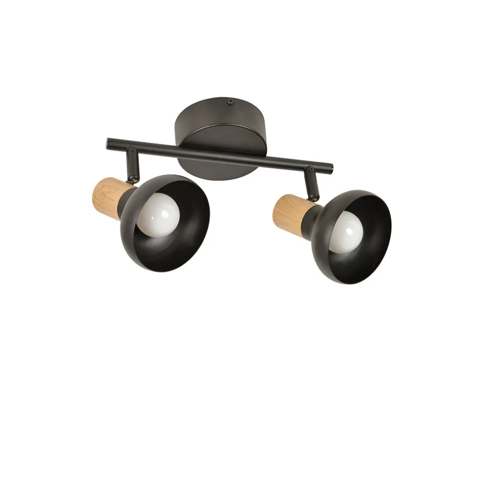 Spot 2 lumières en métal effet bois noir L25.5cm - Alvar