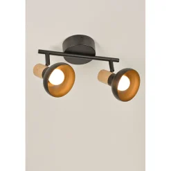 Spot 2 lumières en métal effet bois noir L25.5cm - Alvar