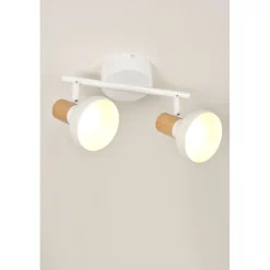 Spot 2 lumières en métal effet bois blanc - Alvar