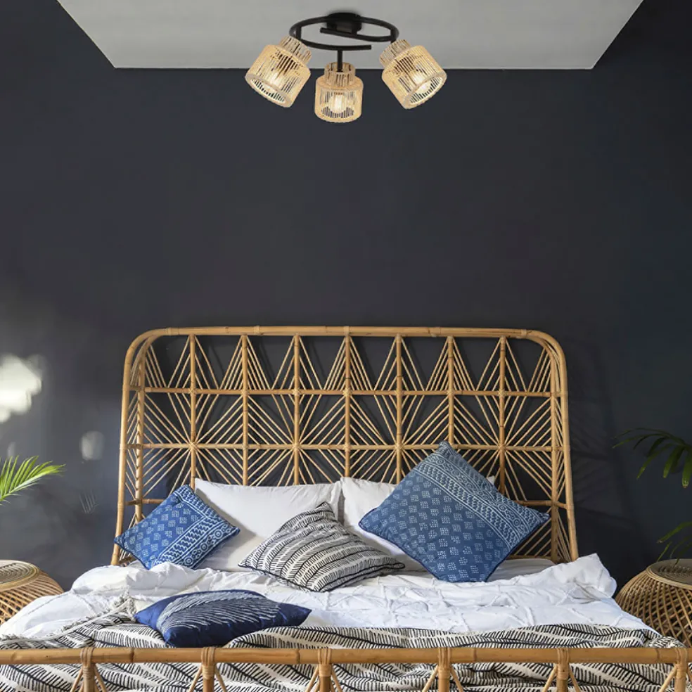 Spot 3 lumières en métal et cordelette naturel d47cm - Cancun