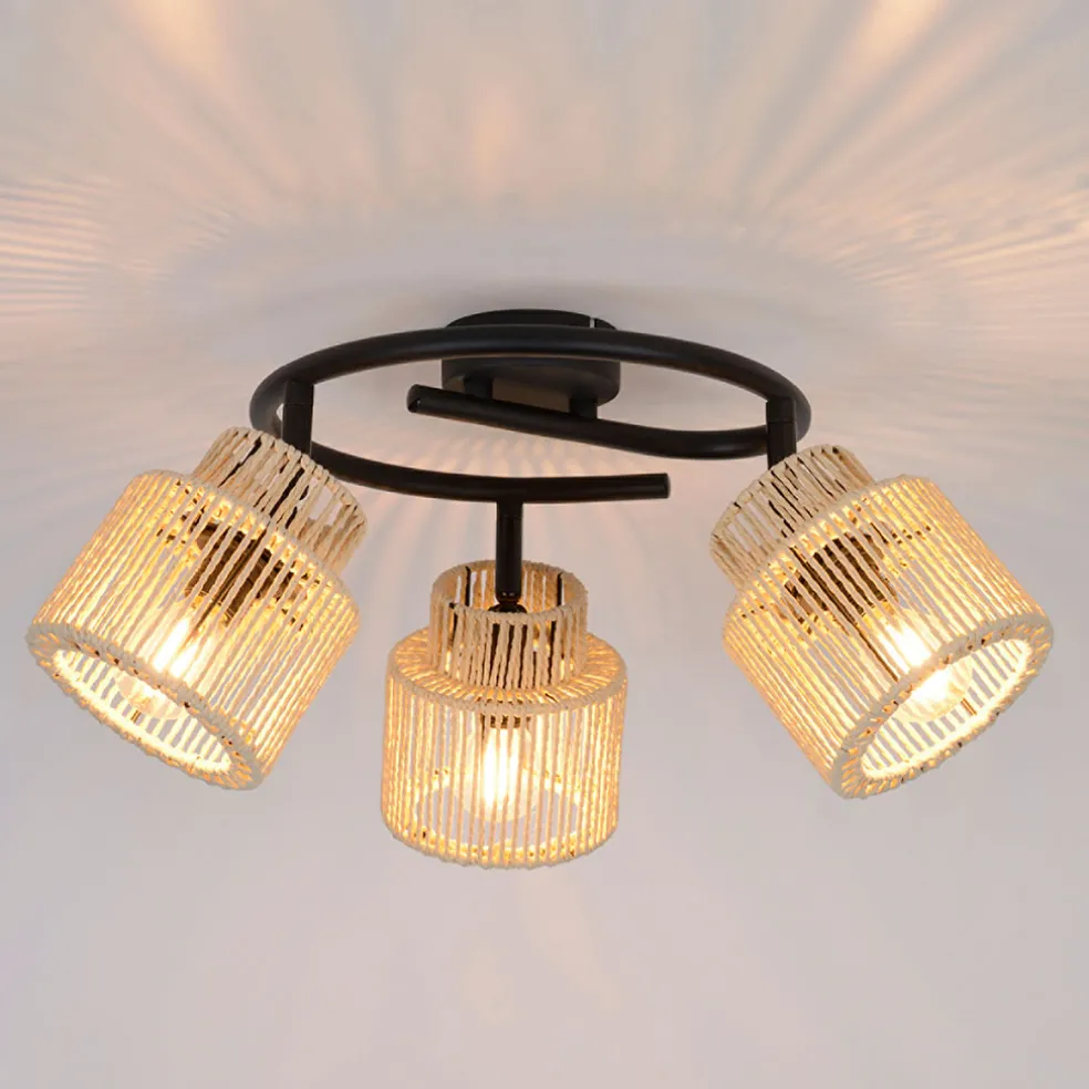 Spot 3 lumières en métal et cordelette naturel d47cm - Cancun