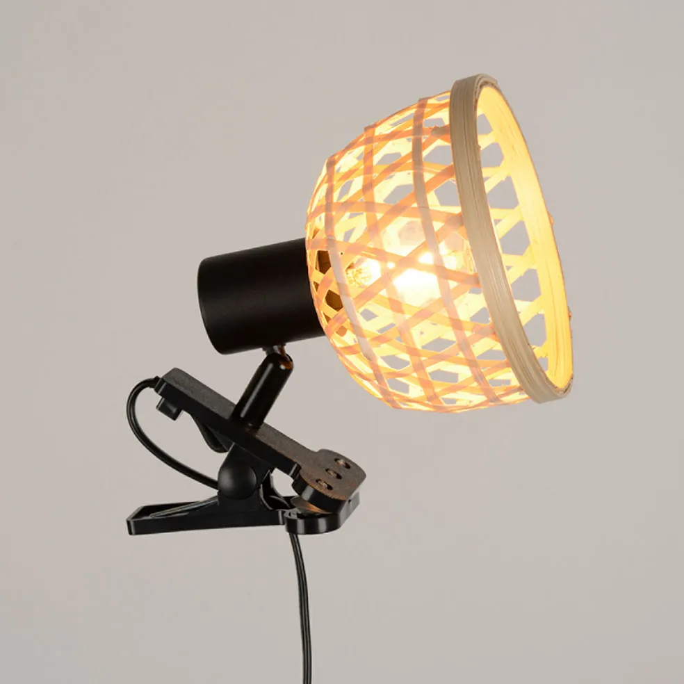 Spot à pince en métal et bambou h15cm noir - kami