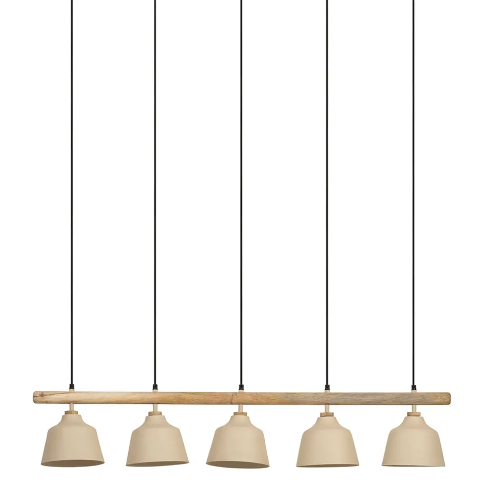 Suspension 5 lampes en fer et manguier sable L114cm - Ferese