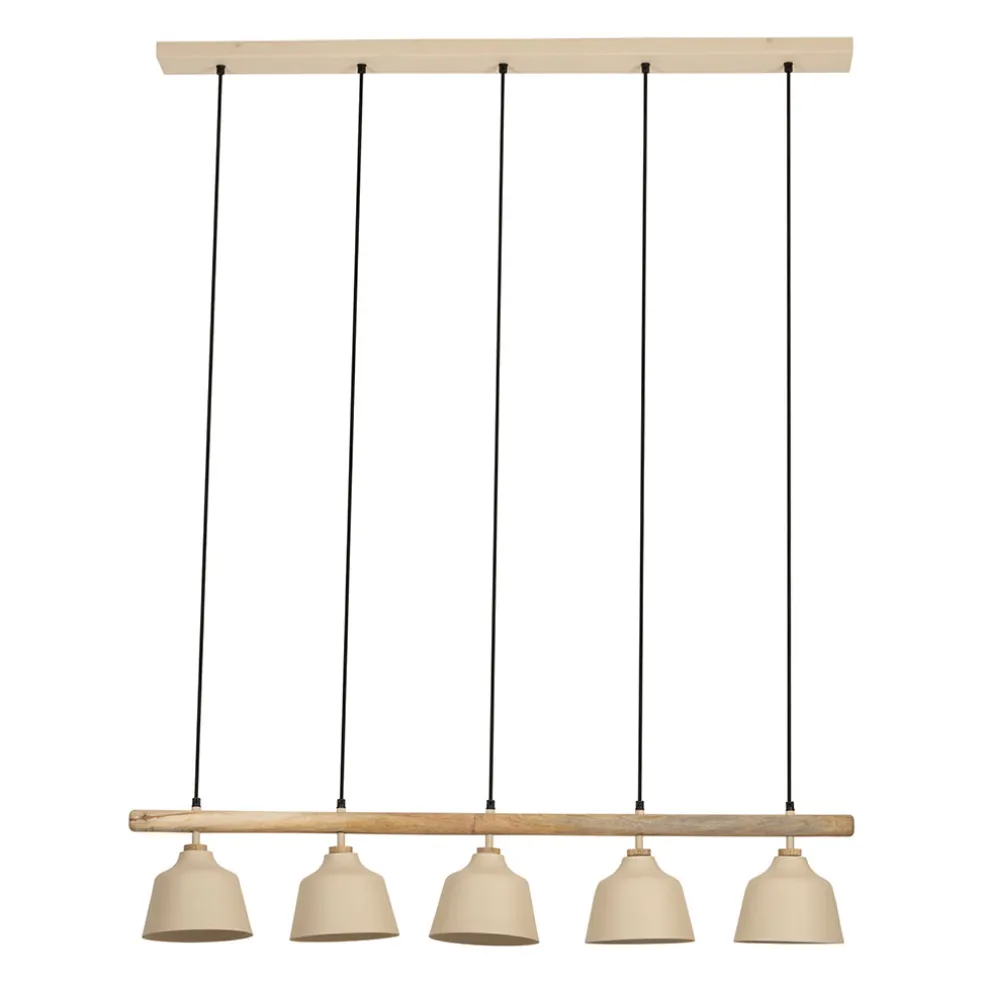 Suspension 5 lampes en fer et manguier sable L114cm - Ferese