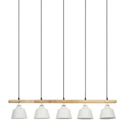 Suspension 5 lampes en fer et manguier blanc L114cm - Ferese