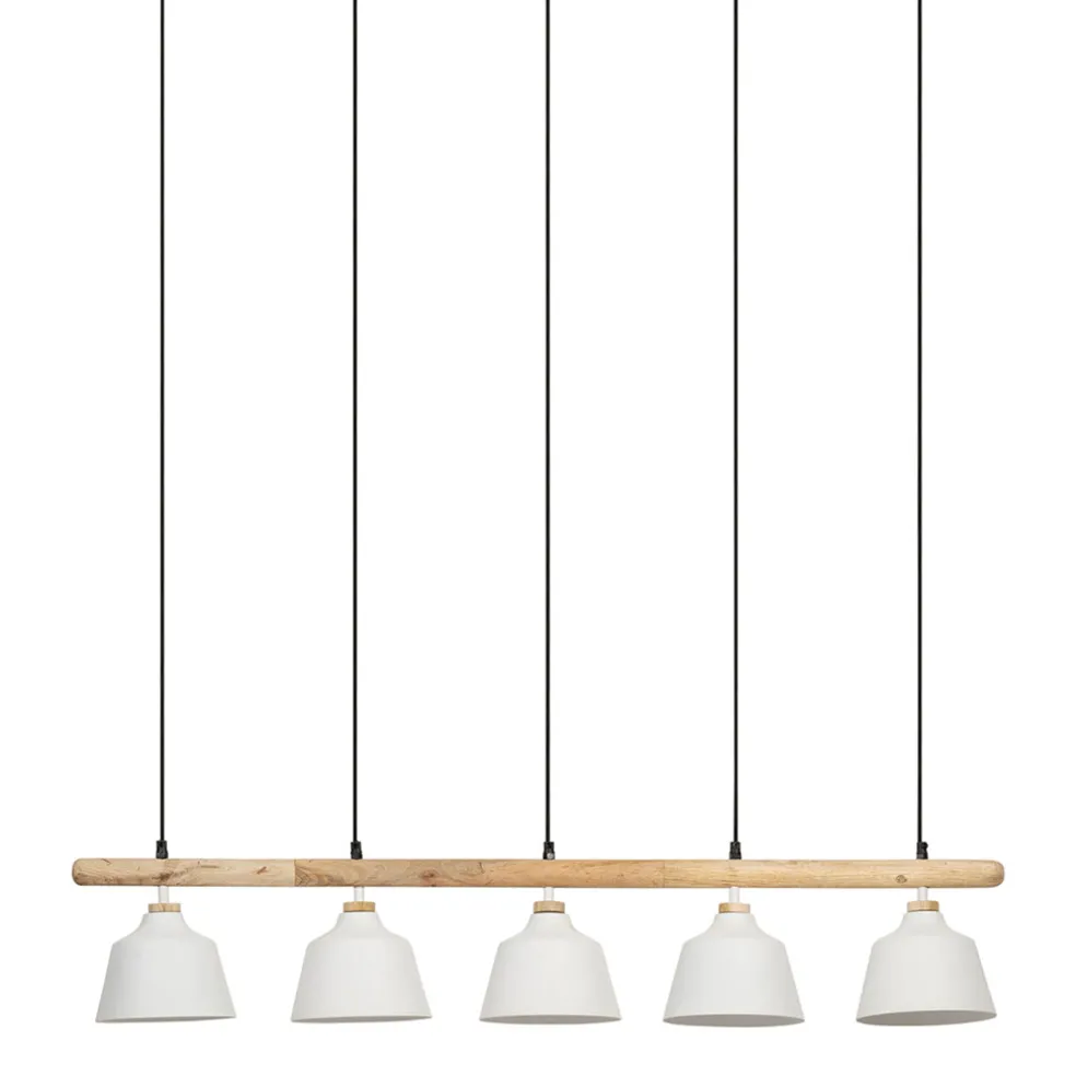 Suspension 5 lampes en fer et manguier blanc L114cm - Ferese