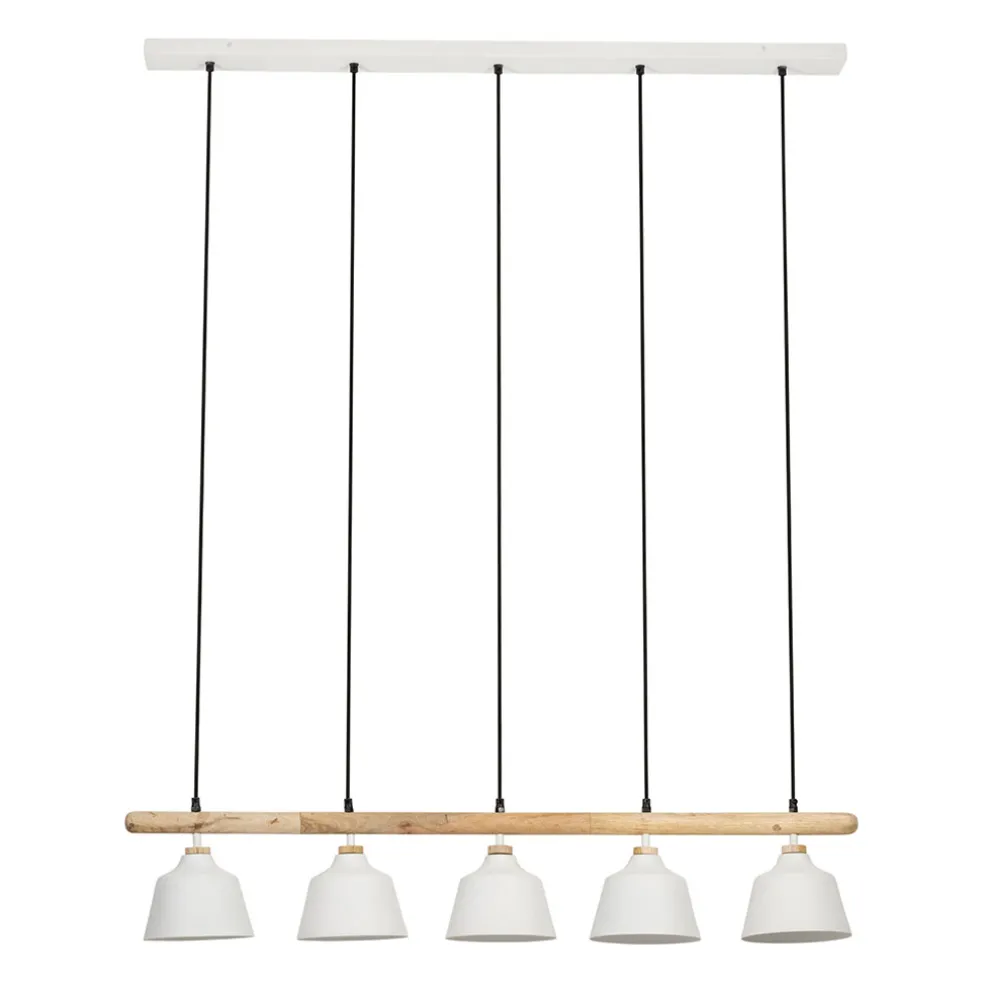 Suspension 5 lampes en fer et manguier blanc L114cm - Ferese