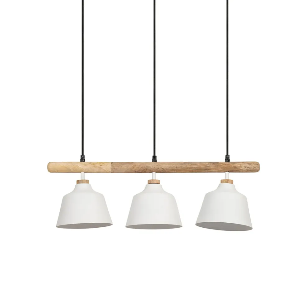 Suspension 3 lampes en fer et manguier blanc L66cm - Ferese