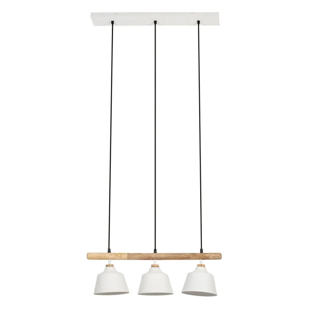 Suspension 3 lampes en fer et manguier blanc L66cm - Ferese