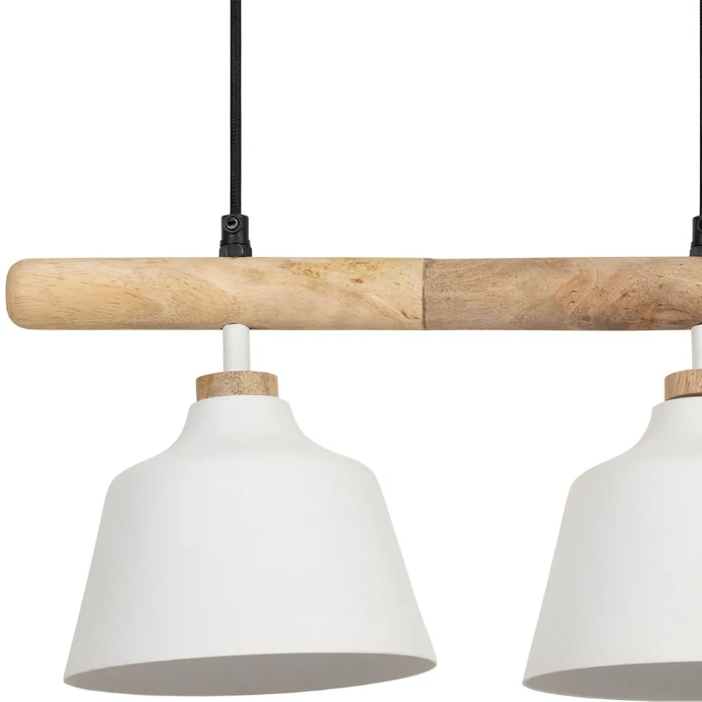 Suspension 3 lampes en fer et manguier blanc L66cm - Ferese