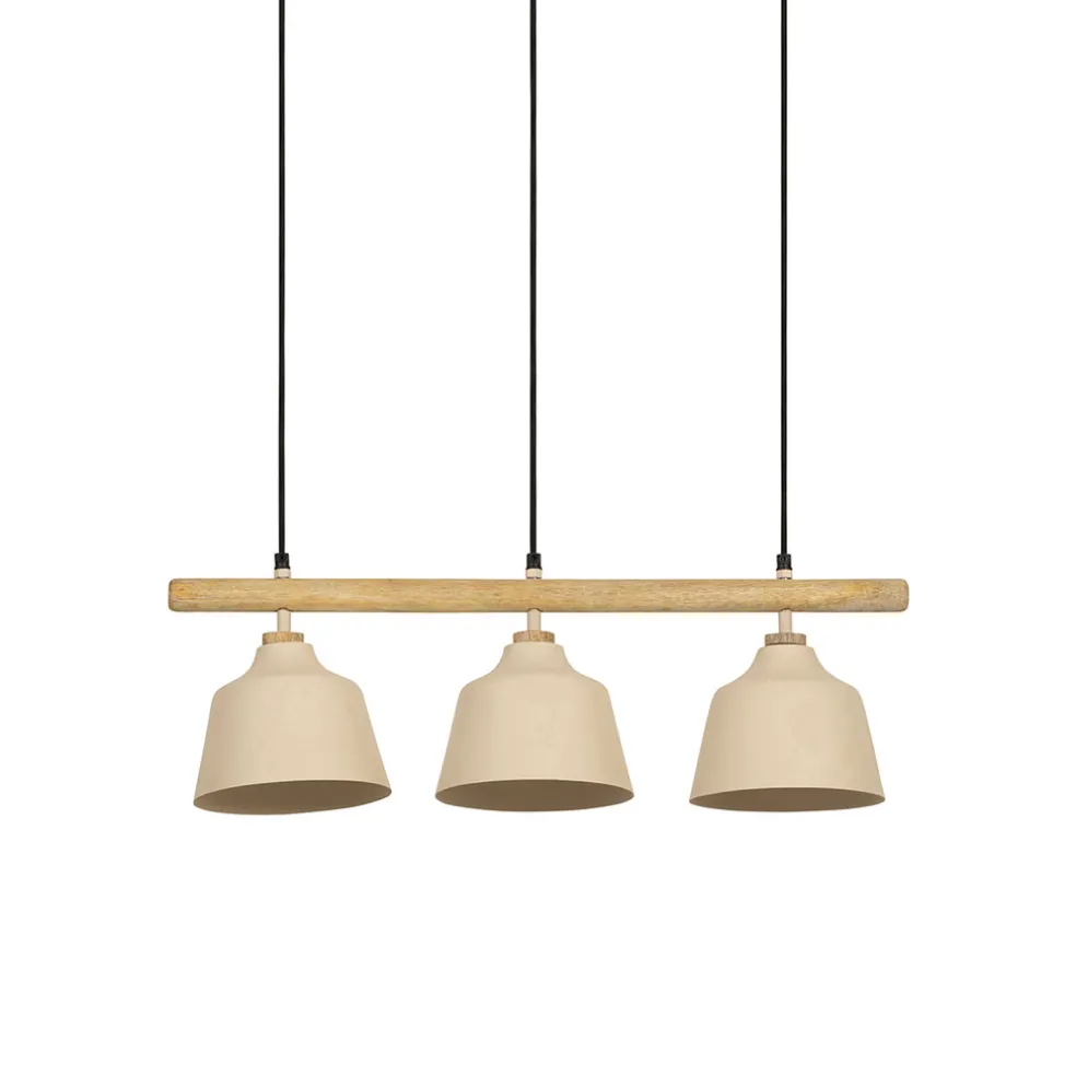Suspension 3 lampes en fer et manguier sable L66cm - Ferese