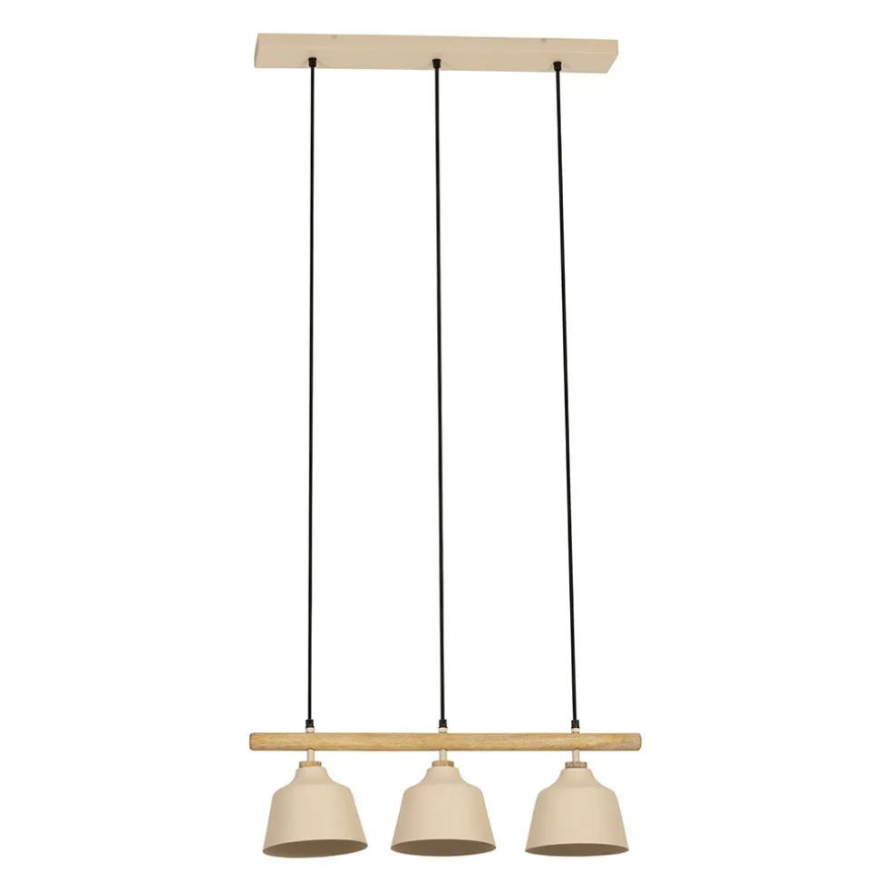 Suspension 3 lampes en fer et manguier sable L66cm - Ferese