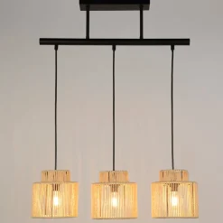 Suspension 3 lumière en métal et cordelette tressé l60cm naturel - cancun
