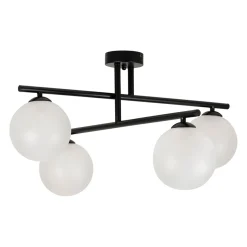 Suspension 4 lumières en fer et verre noir mat h36cm - Ardecor