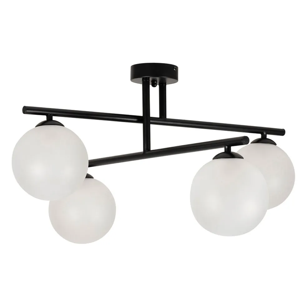 Suspension 4 lumières en fer et verre noir mat h36cm - Ardecor