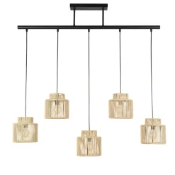 Suspension 5 lumières en métal et cordelette tressé naturel L98cm naturel - Cancun