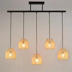 Suspension 5 lumières en métal et cordelette tressé naturel L98cm naturel - Cancun