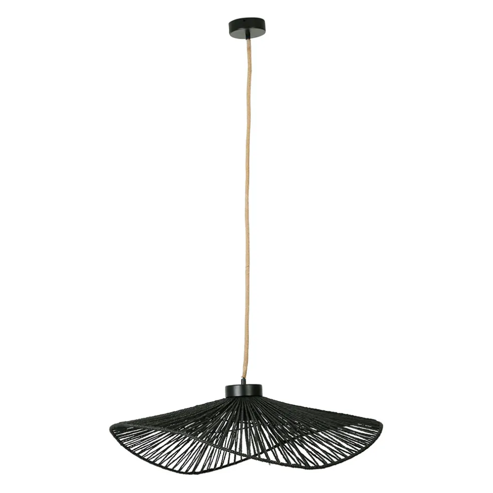 Suspension en corde de papier et fer d71cm noir - Calyp