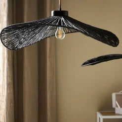 Suspension en corde de papier et fer d71cm noir - Calyp